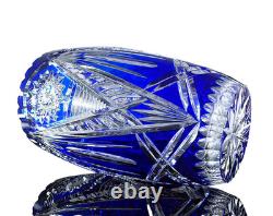 Ancienne Grand Vase En Cristal Double Couche Couleur Bleu Taille Bohème 25cm