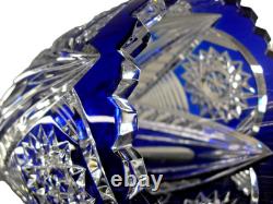 Ancienne Grand Vase En Cristal Double Couche Couleur Bleu Taille Bohème 25cm