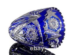Ancienne Grand Vase En Cristal Double Couche Couleur Bleu Taille Bohème 25cm
