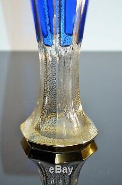 Ancienne Grand Vase En Cristal Émaillé Double Couleur Murano Mozer