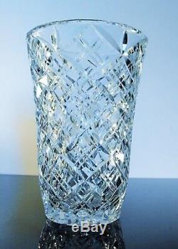 Ancienne Grand Vase En Cristal Souffle Taille Diamant St Louis Signe