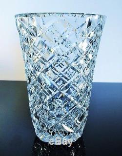 Ancienne Grand Vase En Cristal Souffle Taille Diamant St Louis Signe