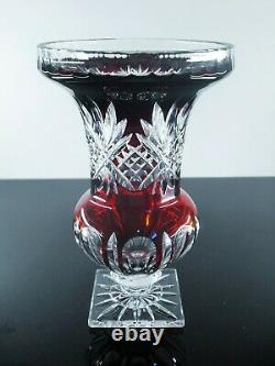 Ancienne Grand Vase Medici Cristal Double Couche Couleur Rouge Bohème St Louis