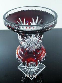 Ancienne Grand Vase Medici Cristal Double Couche Couleur Rouge Bohème St Louis