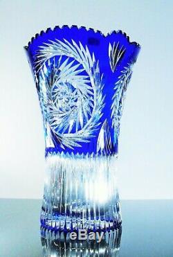 Ancienne Grand XXL Vase Cristal Massif Couleur Double Couche Taile Boheme