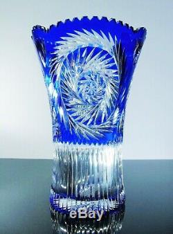 Ancienne Grand XXL Vase Cristal Massif Couleur Double Couche Taile Boheme