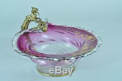 Ancienne Grande Coupe Cristal Rose Dragon Bronze Viardot Edoiuard LIèvre 19e