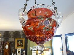 Ancienne JARDINIERE SUSPENDUE verre ou cristal EMAILLE CLICHY BACCARAT ST LOUIS