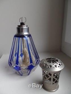 Ancienne Lampe Berger Cristal De St Louis Blue Manque Etouffoir