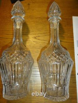 Ancienne Paire De Carafes En Cristal Taille Fond A L'etoile 22 Branches
