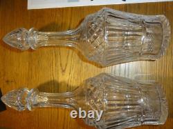 Ancienne Paire De Carafes En Cristal Taille Fond A L'etoile 22 Branches