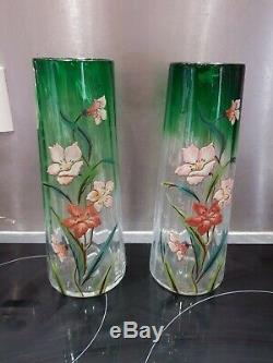 Ancienne Paire De Vase A Rouleau, Art Deco, Montjoye, Legras, Emaille, 1930