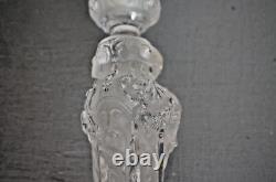 Ancienne Paire de Bougeoir en Verre Moulé Transparent et Givré en Relief