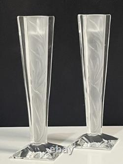 Ancienne Paire de bougeoirs en cristal signés DURAND Style Lalique Art Déco