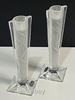Ancienne Paire de bougeoirs en cristal signés DURAND Style Lalique Art Déco