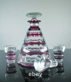 Ancienne Service Carafe 2 Gobelets Cristal Couleur Taille Val St Lambert Signe