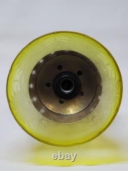 Ancienne Suspension Globe Tulipe En Verre Ou Cristal Vert Jaune Gravé À L'acide