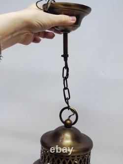 Ancienne Suspension Globe Tulipe En Verre Ou Cristal Vert Jaune Gravé À L'acide