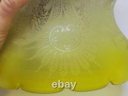 Ancienne Suspension Globe Tulipe En Verre Ou Cristal Vert Jaune Gravé À L'acide