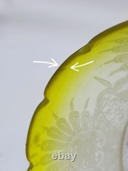 Ancienne Suspension Globe Tulipe En Verre Ou Cristal Vert Jaune Gravé À L'acide