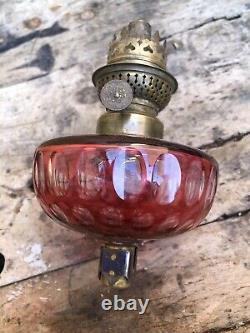 Ancienne Toupie De Lampe A Petrole De Piano Cristal De Baccarat Cranberry Xixeme