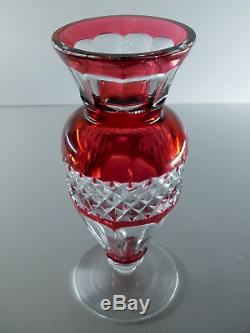 Ancienne Vase Cristal Couleur Rose Taille Double Couche Val St Lambert Signe
