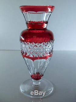 Ancienne Vase Cristal Couleur Rose Taille Double Couche Val St Lambert Signe