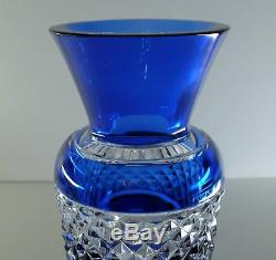 Ancienne Vase En Cristal Couleur Bleu Taille Double Couche Val St Lambert Signe