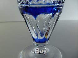 Ancienne Vase En Cristal Couleur Bleu Taille Double Couche Val St Lambert Signe
