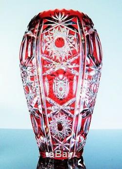 Ancienne Vase En Cristal Couleur Double Couche Rouge Taille Boheme