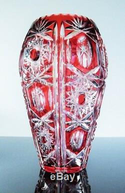 Ancienne Vase En Cristal Couleur Double Couche Rouge Taille Boheme