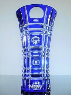 Ancienne Vase En Cristal Double Couche Couleur Bleu Et Blanc Taille Lorraine