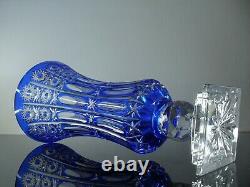 Ancienne XXL Grand Vase Cristal Double Couleur Bleu Massif Taille Lorraine 43cm
