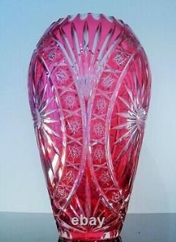Ancienne XXL Vase En Cristal Double Couche Couleur Rose Taille Bohème 36cm