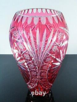 Ancienne XXL Vase En Cristal Double Couche Couleur Rose Taille Bohème 36cm