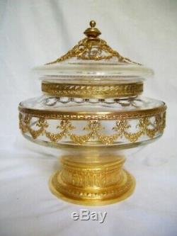 Ancienne boite à bijoux bonbonnière bronze laiton cristal ou verre