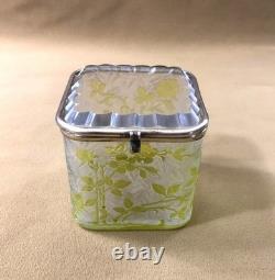 Ancienne boite / coffret BACCARAT cristal VERT modèle EGLANTIER gravé à l'acide