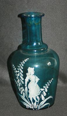 Ancienne bouteille verre soufflé émaillé peint mary grégory fin XIX ème