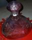 Ancienne carafe en cristal de bohème gravée irisée mauve hauteur 21 cm
