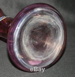 Ancienne carafe et verre Legras verre soufflé émaillé violet fleurs fin XIX ème
