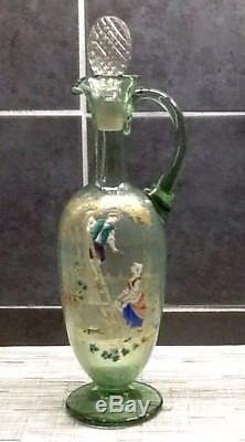 Ancienne carafe legras personnages emailles 1900/1910