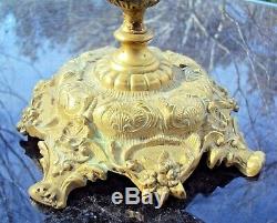 Ancienne jolie coupe vase centre de table pied en bronze et vase en cristal