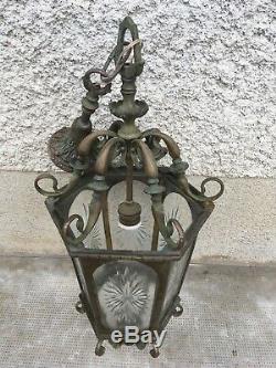 Ancienne lanterne en bronze verres taillés (cristal) antique lantern