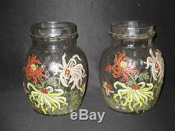 Ancienne paire de vase Legras verre soufflé émaillé fleurs fin XIX ème