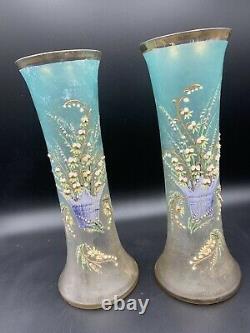 Ancienne paire de vase émaillé décor Muguet LEGRAS