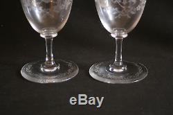 Ancienne paire de verre de mariage cristal gravé fleurs monogramme B M XIX ème