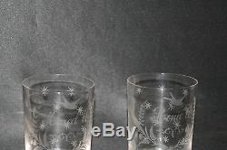 Ancienne paire de verre de mariage verre soufflé gravé colombe muguet XIX ème