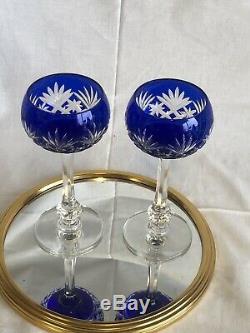 Anciennes 2 Verres A Vin Cristal Couleur Bleu Massenet Massenet St Louis