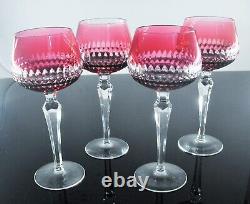 Anciennes 4 Grand Verres A Vin En Cristal Double Couleur Rose Taille Boheme