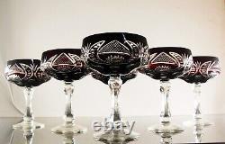 Anciennes 6 Coupes A Champagne Cristal Double Couleur Bordeaux Boheme Art Deco